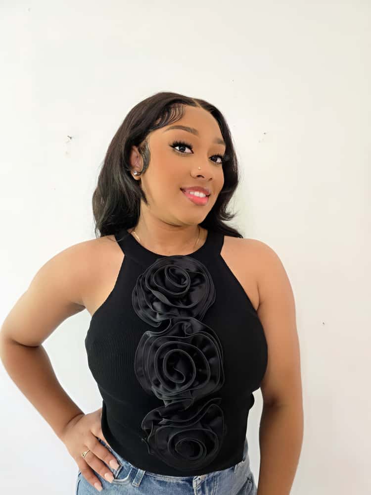 Ameri triple rose Top (Black with black rose)