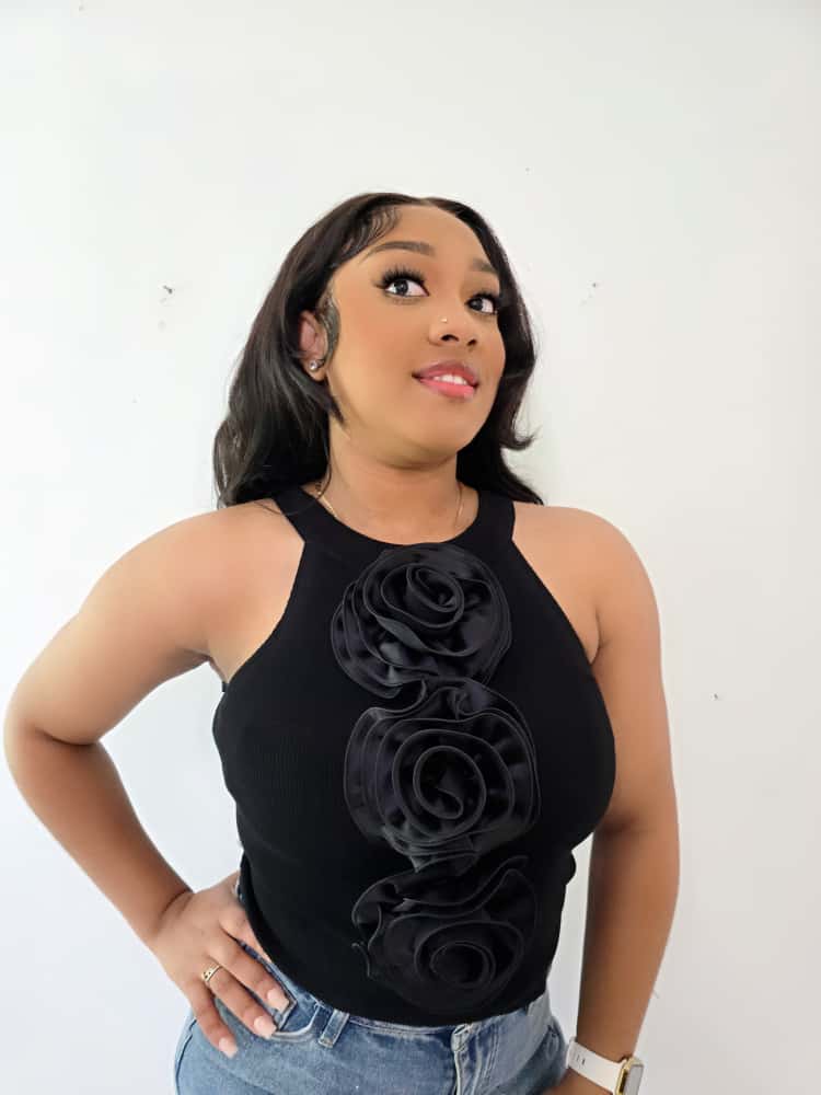 Ameri triple rose Top (Black with black rose)