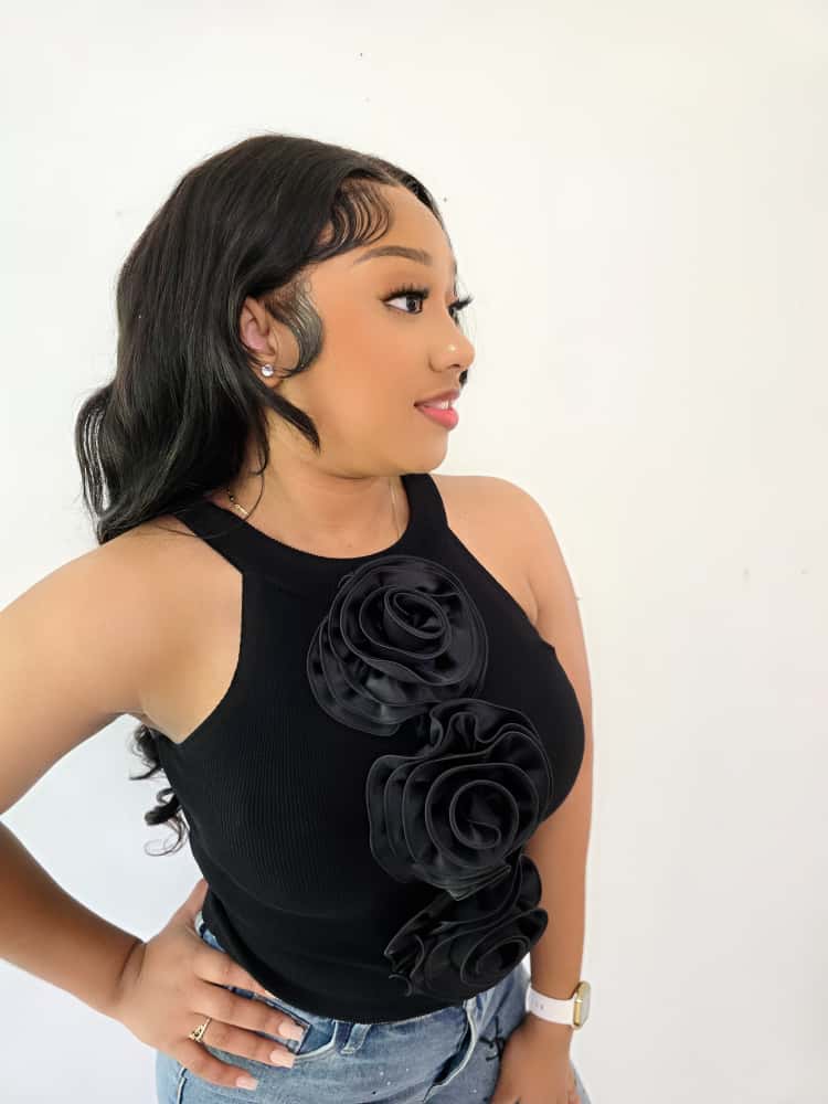 Ameri triple rose Top (Black with black rose)